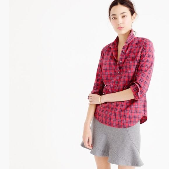 J. Crew Red Tartan Plaid Long-sleeved Button Up With Collar Shirt Size 2 - Picture 2 of 7